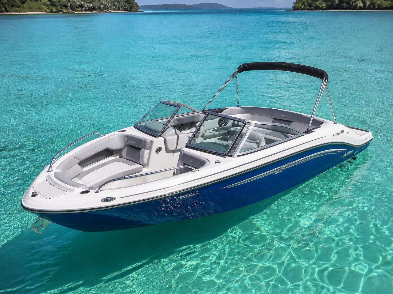 Bayliner VR4 compact Bowrider Amazing Photo by www.BOWRIDER-BOATS.com — Bayliner VR4 compact bowrider on clear turquoise water. Images Created by www.Bowrider-Boats.com