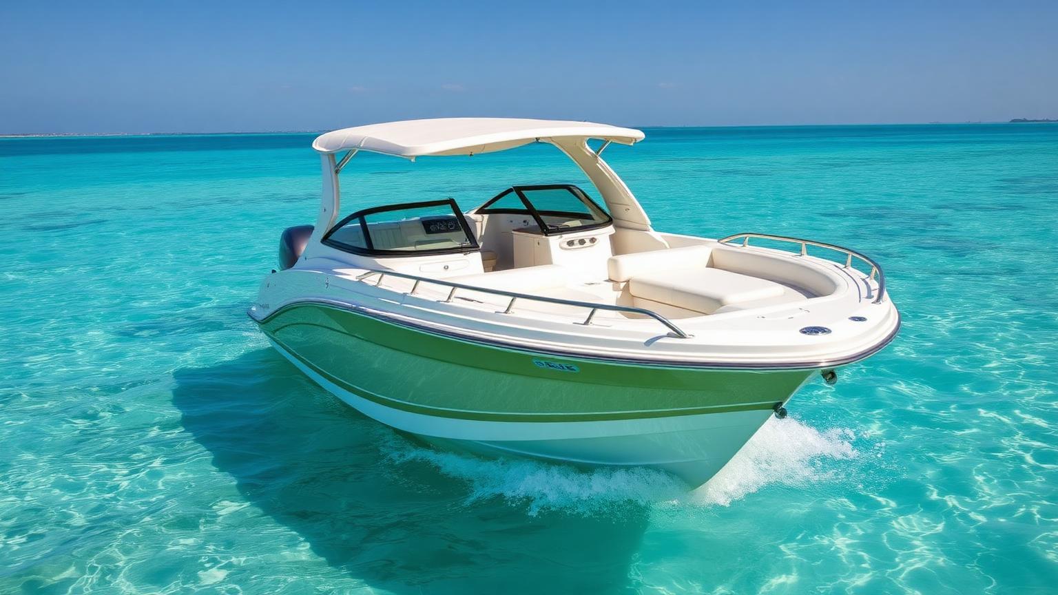 Regal LX22 sterndrive Bowrider Amazing Photo by www.BOWRIDER-BOATS.com — Regal LX22 sterndrive bowrider cruising turquoise Bahamas water. Images Created by www.Bowrider-Boats.com